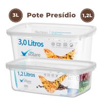 Kit 2 potes 1,2 ml e 3 litros volare presidio transparente marmita descartavel fit