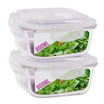 Kit 2 Potes 800ml de Vidro Marmita Tampa Hermetico Não Vaza