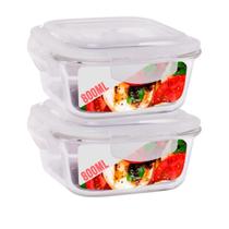 Kit 2 Potes 800ml de Vidro Marmita Tampa Hermetico Não Vaza