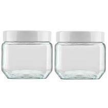 Kit 2 Potes 800ml Recipiente Vidro Invicta Quadrado Branco