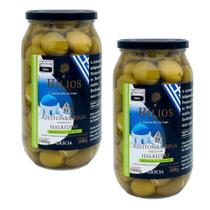 Kit 2 Potes Azeitona Verde Hílios Recheada com Alho 600g Grega Premium Aperitivo Gourmet