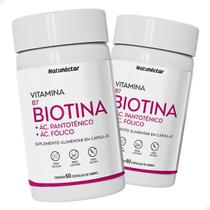 Kit 2 Potes Biotina Suplemento Alimentar Rico Acido Fólico Vitamina Saúde Cabelos e Unhas Natunéctar Original 120 Capsulas