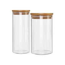 Kit 2 Potes Borossilicato Hermético Tampa Bambu Grandes