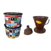 Kit 2 Potes Coffee/Sugar Estampado 2l + Coador De Plástico Com Adaptador