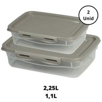 Kit 2 Potes Com Tampa e Trava 1,1L e 2,25L Camurça Kit 2 Potes Com Tampa e Trava 1,1L e 2,25L Camurça