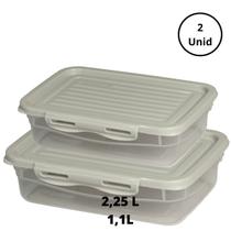 Kit 2 Potes Com Tampa e Trava 1,1L e 2,25L Off White