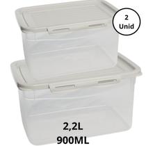 Kit 2 Potes Com Tampa e Trava 2,2L e 900ML Off White