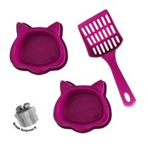 Kit 2 Potes Comedouro/ Bebedouro + 1 Pazinha Higiênica para Cães e Gatos