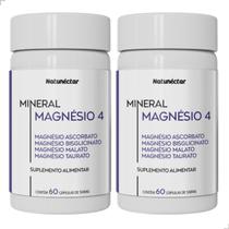 Kit 2 Potes de Magnésio 4 Quelato Malato Taurato Ascorbato puro 120 Cápsulas original zero lactose