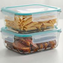 kIt 2 Potes de Vidro 1500ml Hermético Forno Micro Freezer Resistente a Temperatura