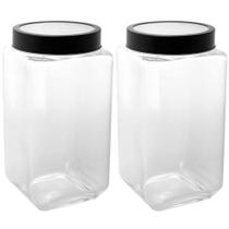 Kit 2 Potes de Vidro 1,7L Gastro Lyor Tampa Metal Preta Porta Mantimentos Alimentos Retangular Kit 2 Potes de Vidro 1,7L Gastro Lyor Tampa Metal Preta Porta Mantimentos Alimentos Retangular