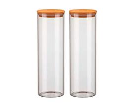 Kit 2 Potes de Vidro 2000ml Com Tampa de Madeira Bambu Porta Condimentos Hermético