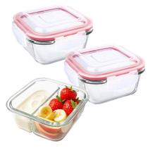 Kit 2 Potes De Vidro 300ml 2 Divisórias Hermético Marmita Fit Com Trava Quadrada Kit 2 Potes De Vidro 300ml 2 Divisórias Hermético Marmita Fit Com Trava Quadrada