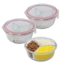 Kit 2 Potes De Vidro 875ml 3 Divisórias Hermético Marmita Fit Com Trava Redonda Kit 2 Potes De Vidro 875ml 3 Divisórias Hermético Marmita Fit Com Trava Redonda