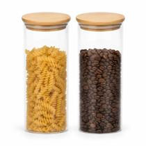 Kit 2 Potes de Vidro Borossilicato 1,2L com Tampa de Bambu Hermética Porta Mantimentos Organizador Cozinha