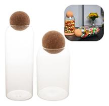 Kit 2 Potes De Vidro Borossilicato Com Tampa Esfera Rolha 1,3L e 800ml Kit 2 Potes De Vidro Borossilicato Com Tampa Esfera Rolha 1,3L e 800ml