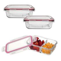 Kit 2 Potes de Vidro com Divisória Marmita Fit 4 Travas 930ml Kit 2 Potes de Vidro com Divisória Marmita Fit 4 Travas 930ml