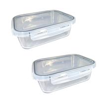 Kit 2 Potes De Vidro Hermética Com Tampa 1040ml Mantimentos para Microondas Freezer Congelador Geladeira Comida