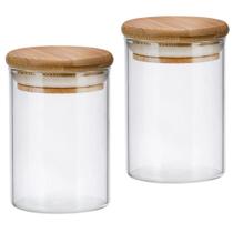 Kit 2 Potes De Vidro Hermético 1000ml Com Tampa Bambu Kit 2 Potes De Vidro Hermético 1000ml Com Tampa Bambu