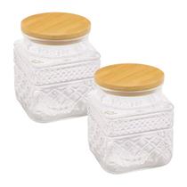 Kit 2 Potes De Vidro Hermético 600ml Com Tampa De Bambu Kit 2 Potes De Vidro Hermético 600ml Com Tampa De Bambu