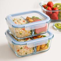 Kit 2 Potes de Vidro Hermetico Marmita Grande 1520ml Empalhável com Divisória Tampa Com Vedação Trava Microondas Freezer Forno