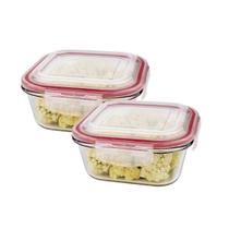 Kit 2 Potes De Vidro Hermético Quadrado Tampa Lock Marmita Mantimento 800ml