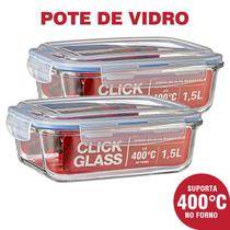 Kit 2 potes de vidro herméticos 1,5L Qualidade Click Glass