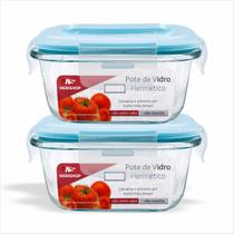 "Kit 2 Potes de Vidro Herméticos 320 ml Para Marmita, Papinha, Pratico Travas Anti Vazamento BPA Free