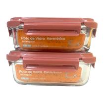 Kit 2 Potes De Vidro Herméticos Retangulares 630ml Casa Vita COR:NUDE