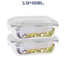 Kit 2 Potes de Vidro Marmita Fit Tampa Plastica 4 Travas 1040ml