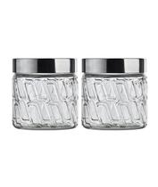 Kit 2 Potes de Vidro Mosaico Com Tampa Inox 0,5 Litros