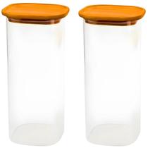 Kit 2 Potes de Vidro Quadrado Hermetico Tampa de Bambu 1800