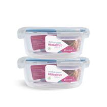 Kit 2 Potes De Vidro Redondo Com Tampa Hermética 1300ml