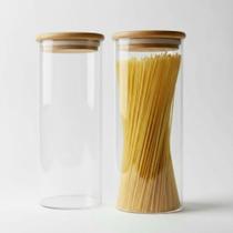 Kit 2 Potes de Vidro Redondos 2L com Tampa de Bambu Herméticos e Vedação de Silicone