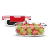 Kit 2 Potes de Vidro Retangular com Tampa Flexível 370ml