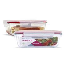 KIT 2 Potes de Vidro Retangular com Tampa Hermética 1040ml KIT 2 Potes de Vidro Retangular com Tampa Hermética 1040ml