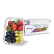 Kit 2 Potes de Vidro Retangular com Tampa Hermética 370ml Branco (QH)