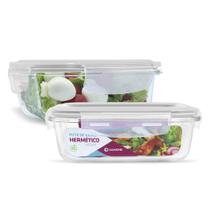 KIT 2 Potes de Vidro Retangular com Tampa Hermética 640ml KIT 2 Potes de Vidro Retangular com Tampa Hermética 640ml