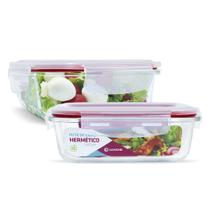 KIT 2 Potes de Vidro Retangular com Tampa Hermética 640ml KIT 2 Potes de Vidro Retangular com Tampa Hermética 640ml