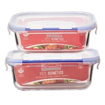Kit 2 Potes De Vidro Retangular Tampa Hermética 420ML 560ML