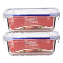 Kit 2 Potes De Vidro Retangular Tampa Hermética 560ML