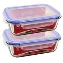 Kit 2 Potes De Vidro Retangular Tampa Hermética 900ML