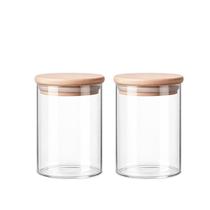 Kit 2 Potes Decorativo Recipiente Vidro Organizador com Tampa de Bambu Frasco Alimento 900ml Cozinha