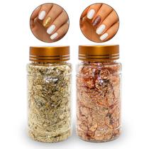Kit 2 Potes Folha de Ouro Dourado e Bronze Rosé Nail Art Decoração de Unhas Manicure Nail Designer