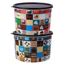 Kit 2 Potes Hermetico 2l Café Acucar Cozinha Color Decorado Mantimentos Redondo Plástico Condimento Cozinha Armario Casa