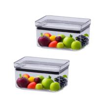Kit 2 Potes Hermético Com Tampa de Acrílico Lumini Retangular 580Ml Porta Alimentos Frutas Empilhável Não Deixa Cheiro