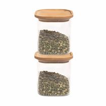 Kit 2 Potes Hermético De Vidro Com Tampa Bambu 800ml Porta Mantimentos Alimentos Empalhável