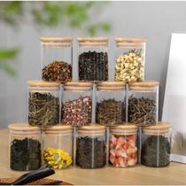 Kit 2 Potes Hermético de Vidro com Tampa de Bambu Organizador de Alimentos Mantimentos 200ml