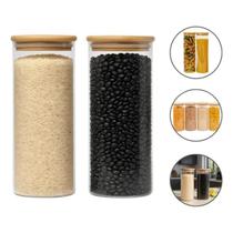 Kit 2 Potes Hermético De Vidro Tampa De Bambu 1,8 Litros