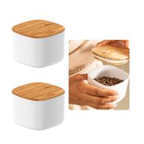 Kit 2 Potes Hermético Para Mantimentos Tampa Bambu 0,45l